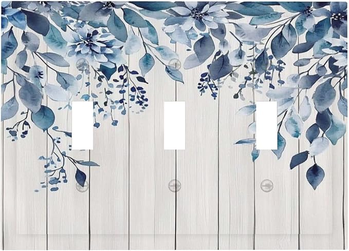 Eucalyptus Rustic Watercolor Plant Decorative Switch Plates 3 Gang Wall Plate Triple Toggle Light Switch Cover Faceplate Electrical Wall Panels For Farmhouse Home Decor