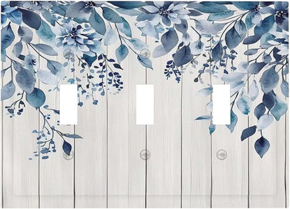 Eucalyptus Rustic Watercolor Plant Decorative Switch Plates 3 Gang Wall Plate Triple Toggle Light Switch Cover Faceplate Electrical Wall Panels For Farmhouse Home Decor