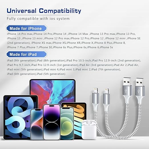 [Apple MFi Certified] Short iPhone Charger 1ft 2Pack,USB A to Lightning Cord Nylon Braided 12 Inch Fast Charging iPhone Cable Compatible with iPhone 14 13 12 11 Pro/Max/Mini Xs SE2/iPad for Car