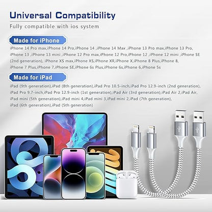 [Apple MFi Certified] Short iPhone Charger 1ft 2Pack,USB A to Lightning Cord Nylon Braided 12 Inch Fast Charging iPhone Cable Compatible with iPhone 14 13 12 11 Pro/Max/Mini Xs SE2/iPad for Car