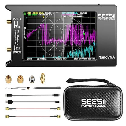 SEESII NanoVNA-H4 Vector Network Analyzer V4.4 9KHz-1.5GHz with 4" Touch Screen and EVA Hard Shell Protective Storage Case for Antenna Analyzer, Waterproof Shockproof with Carry Strap