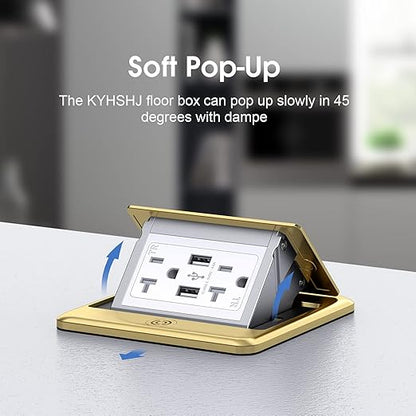 KYHSHJ Professional Pop-up Floor Power Outlet Box with USB 5V/4.8A Socket, 20 Amps Interference-Resistant Socket, Corrosion-Resistant Hardware, ETL Certified, Brass