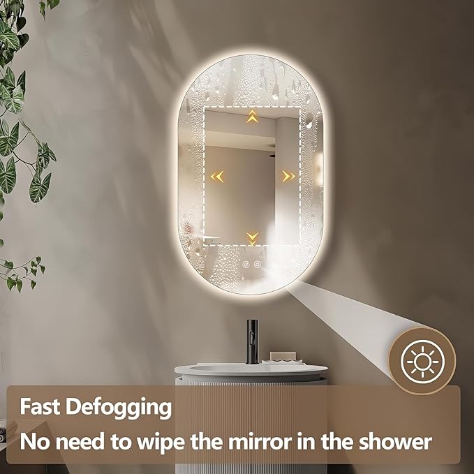 32" x 20" Oval LED Mirror for Bathroom, Backlit Vanity Mirror with Lights, Frameless Smart Wall Mirror, 3 Colors Stepless Dimmable, Anti-Fog, Shatterproof, Memory, CRI95+(Horizontal/Vertical)