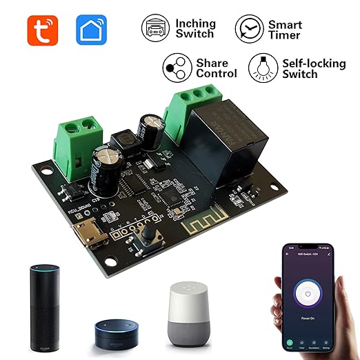 Jane Eyre WiFi Wireless Smart Switch Relay Module Jog Self-Locking Switch Module DIY Smart Home Compatible with TUYA/Smart Life App(1CH)