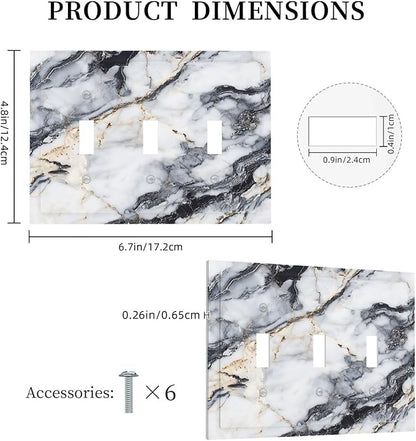 Decorative Light Switch Cover Plate Black Gold Marble Abstract Modern Luxury 3 Gang Wall Plate Triple Toggle Switch Plate Covers Electrical Outlet Cover for Bedroom Home Decor