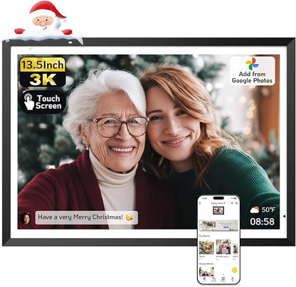 NexFoto 13.5" Digital Picture Frame 64GB, 3K Resolution Touchscreen Electronic Photo Frame, Add Pics from Google Photos, Share Photos/Videos via APP/USB, Unboxing Gift Mode, for Christmas/Mom, Black