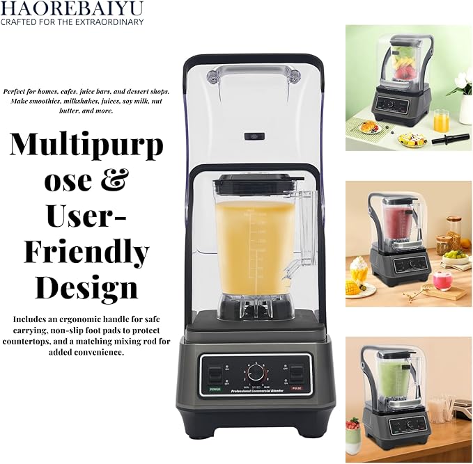 1600W Commercial Blender, 2L Large Capacity Multifunctional Blender with 9-Speed & Pulse, High-Speed Motor for Smoothies, Ice Crushing, Juice, Soup - Professional Heavy Duty & Quiet Design(110V)