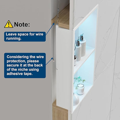 Stainless Steel Shower Niche 12" X 24", No Tile Needed Wall Niche with RGB Led Light, Recessed Shower Shelf for Bathroom Storage Over Mount Installation, Matte White