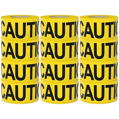 Caution Tape 12 Pack 3 inch x 1000 feet, Bright Yellow w/Bold Black Text, 3" Wide for Maximum Readability Strongest & Thickest Tape for Danger/Hazardous Areas
