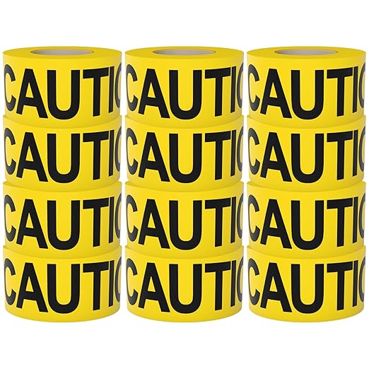 Caution Tape 12 Pack 3 inch x 1000 feet, Bright Yellow w/Bold Black Text, 3" Wide for Maximum Readability Strongest & Thickest Tape for Danger/Hazardous Areas