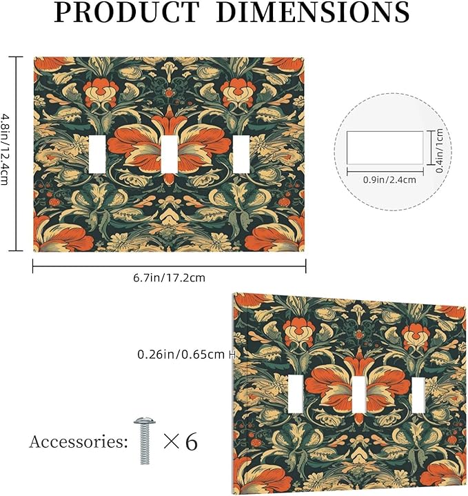 Decorative Switch Plates William Morris Abstract Floral Plant Pattern Orangeyellowgreen 3 Gang Wall Plate Triple Toggle Light Switch Cover Faceplate Electrical Wall Panels for Bedroom Decor