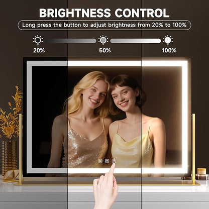 Hasipu Vanity Mirror with Lights, 25.6" x 21.3" LED Makeup Mirror, Light up Mirror with 10X Magnification, USB Charging Port, Smart Touch 3 Colors Dimmable, 360° Rotation (Gold)
