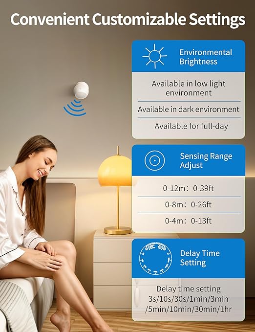 Wireless Motion Sensor Outlet Kit, 2 Sensor & 1 Outlet, Plug-N-Play PIR Motion Activated Switch with Timer, Indoor Motion Detector for Lights & Exhaust Fan of Bathroom, Garage, Laundry Room