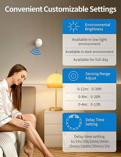 Wireless Motion Sensor Outlet Kit, 2 Sensor & 1 Outlet, Plug-N-Play PIR Motion Activated Switch with Timer, Indoor Motion Detector for Lights & Exhaust Fan of Bathroom, Garage, Laundry Room