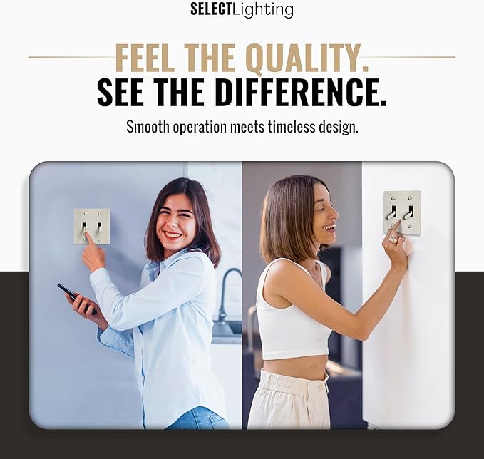 Select 15A 120V AC 2-Gang Toggle Switch, Vintage Satin Nickel Plated Single Pole 3 Way Compatible Wall Mount Toggle Switch, Included Faceplate & Switch Module, UL Listed