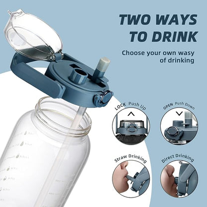 64oz Glass Water Bottle with Straw and Sleeve Half Gallon Motivational Water Bottle with Time Marke and Strap 2L Leakproof Borosilicate Reusable Water Jug for Gym Outdoors