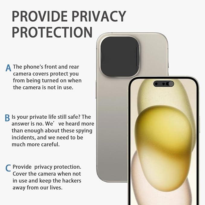 Front Camera Cover Compatible for iPhone 15 Pro/15 Pro Max with Rear Lens Cover,Protect Privacy and Security But Not Affect Facial Recognition（2Pack-2025 Updated Version
