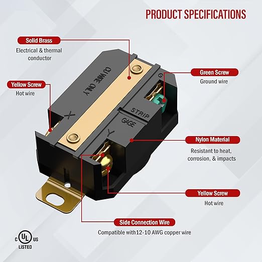 ENERLITES NEMA L6-30R Flush Mounting Locking Receptacle for Generator, Twist Lock Outlet, 30 Amp, 250 Volt, 2 Pole, 3 Wire Grounding, Industrial Grade Heavy Duty, UL Listed, 66460-BK, Black, 2 Pack