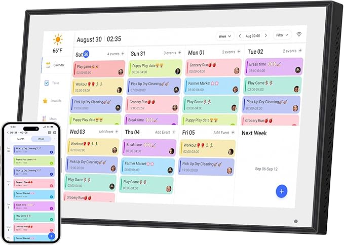 10.1 inch Digital Calendar & Chore Chart,Smart Touchscreen Interactive Display for Family Schedules, Wall & Desk Mountable, Digital Photo Frame Functon, Great for Organizing Your 2025 Calendar