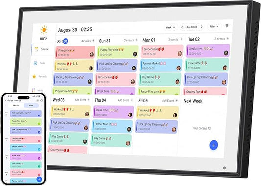 10.1 inch Digital Calendar & Chore Chart,Smart Touchscreen Interactive Display for Family Schedules, Wall & Desk Mountable, Digital Photo Frame Functon, Great for Organizing Your 2025 Calendar