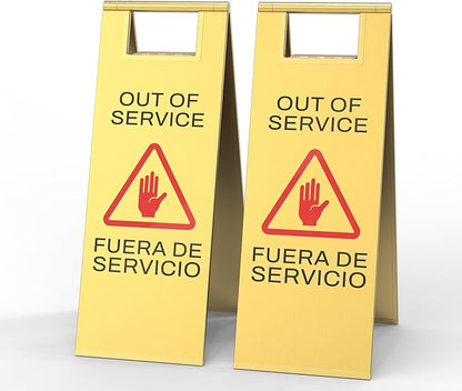 Stainless Steel Out of Service Sign Portable Foldable Sign 2-Pack (Gold)