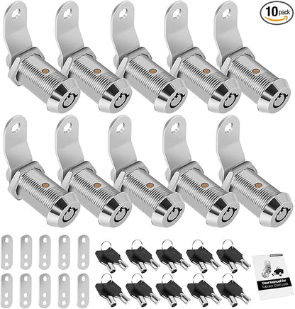 10 Pack Cabinet Lock with Keys, 1-1/8” RV Storage Locks Keyed Alike, RV Locks for Storage Door, Camper Cabinet Door Toolbox Lock RV Cam Locks with Manual