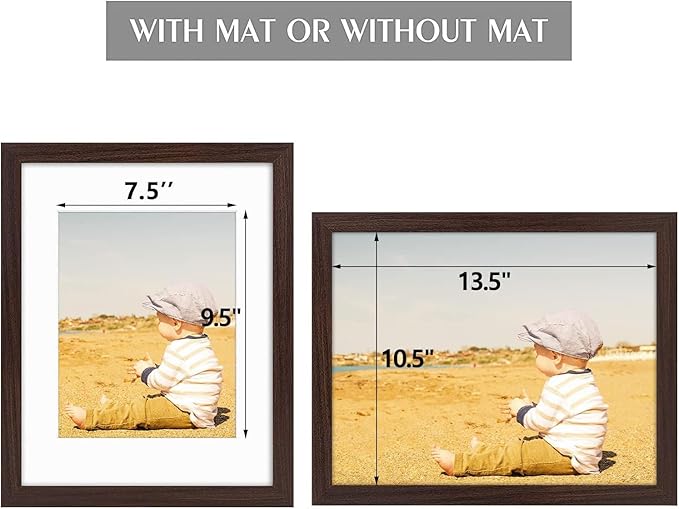 Golden State Art, 11x14 Picture Frame with Mat for 8x10 - High Definition Glass Wall Mounting Horizontal Vertical Display (Brown, 2 Pack)