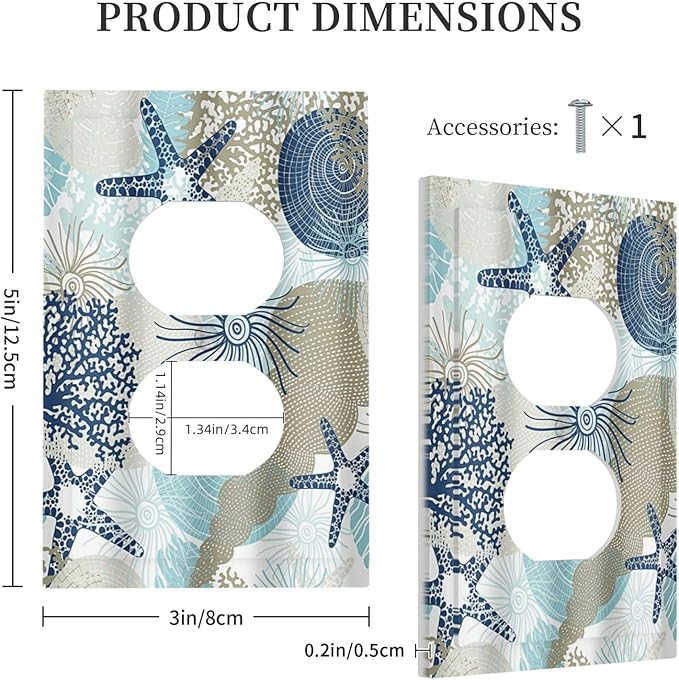 Decorative Outlet Covers Blue Starfish Brown Coral Ocean 1 Gang Duplex Light Switch Cover Plate Unique Wall Plates for Electrical Outlets Switch Plate Covers for Girlroom Home Decor