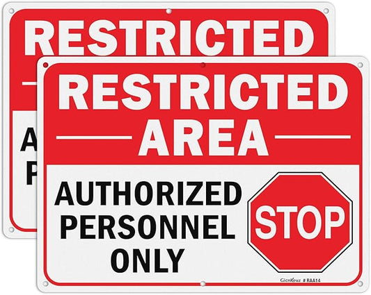 GicnKeuz Large Restricted Area Sign, 14x10 Inches Do Not Enter - Authorized Personnel Only Signs, Rust Free.40 Reflective Aluminum, Fade Resistant/Waterproof, 6 Pre-drilled Holes (2 Pack)