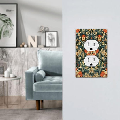 Outlet Covers William Morris Abstract Floral Plant Pattern Orangeyellowgreen 1 Gang Duplex Wall Plate Decorative Switch Plates Electrical Receptacle Faceplate Light Switch Cover for Bedroom