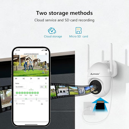 Outlet Powered Outdoor Security Camera with SD Card, 2.4Ghz/5Ghz WiFi Home Camera, Night Color, 2 Way Audio, 24/7 Recording, Human Detection, Cam for Baby/Nanny/Pet, Waterproof, No Monthly Fee