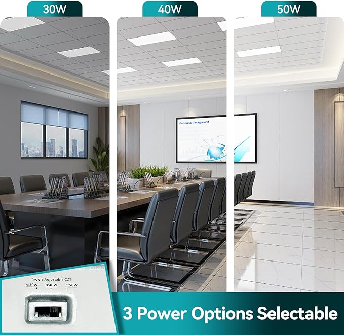 2 Pack 2x4 LED Flat Panel Light with Emergency Battery Backup, Up to 1.5H of Power Support at 8W Output, 0-10V Dimmable, 3000/4000/5000K, 30/40/50W Selectable, UL & ETL