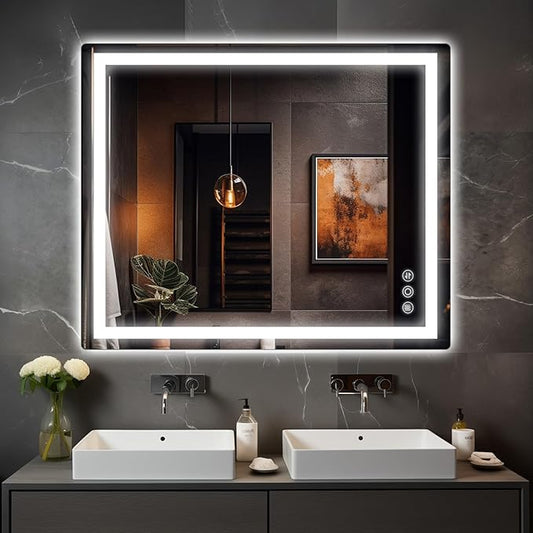 30"x 36" Bathroom Mirror for Over Sink, Anti-Fog LED Bathroom Mirror with Lights, Memory 3 Colors Modes & Dimmable Bathroom Vanity Mirror