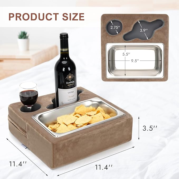 Couch Cup Holder, Couch Caddy, Couch Drink Holder, Bed Cup Tray, Sofa Cup Holder Remotes Holder for Cups, Headphones, Snacks and Phones, Use it on Car, Pack, Beach, RV, and More(Lightbrown)