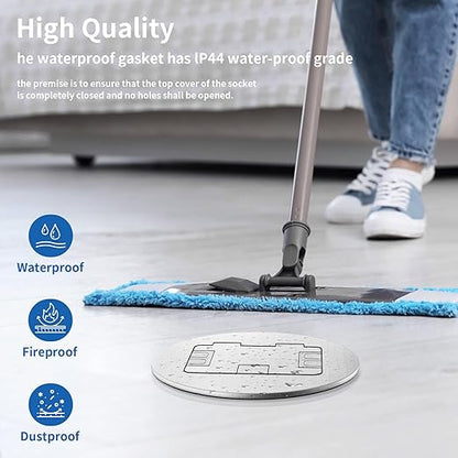 Vagueior Recessed Floor Electrical Outlet Kit, Circular Hidden 4.8A USB+20A Tamper-Resistant Receptacle Outlet ，Waterproof Electrical Outlet Covcer Box, UL Certified,Silver（1 Pack