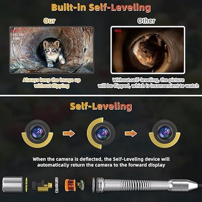 Sanyipace Sewer Camera 165FT/50M with Wheels and Retractable Handle, Self-Leveling, Support 512Hz Locator, Meter Counter, Video Audio Record, Speaker, Keyboard Input, 5x Zoom, 10" HD Screen, 7mm Cable