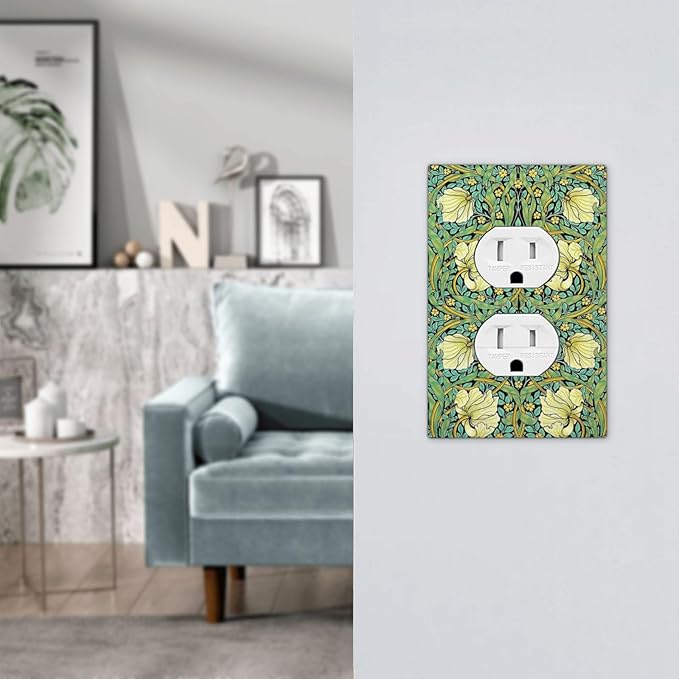 Outlet Covers William Morris Vintage Floral Yellow Flowers Green Leaf 1 Gang Duplex Wall Plate Decorative Switch Plates Electrical Receptacle Faceplate Light Switch Cover for Bedroom Decor