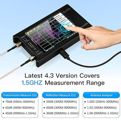 SEESII NanoVNA-H4 Vector Network Analyzer with 32GB Card, Latest V4.4 9KHz-1.5GHz HF VHF UHF 4" Touch Screen Nano Vna h4 Antenna Analyzer Measures Voltage Standing Wave Ratio, Phase,Delay,Smith Chart