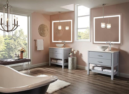 Krugg | 42 Inch X 42 Inch LED Bathroom Mirror | Lighted Vanity Mirror Includes Dimmer & Defogger | Wall Mount Vertical or Horizontal Installation