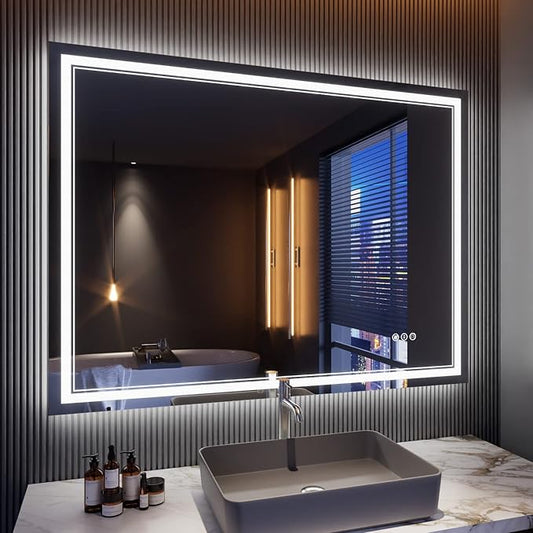 48 x 36 Inch RGB LED Mirror for Bathroom, RGB Backlit and Front Lighted Bathroom Mirror, Large Dimmable Vanity Mirror with Lights,Anti-Fog, Memory,ETL Listed, Wall Mounted