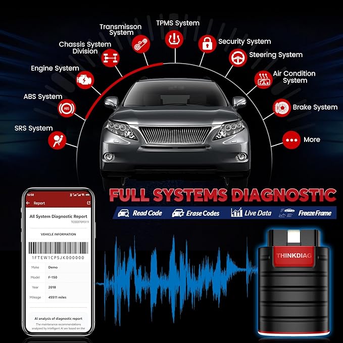 Thinkdiag OBD2 Scanner Bluetooth Full System Bidirectional Diagnostic Scan Tool OE Level Code Reader with 15+ Reset Service FCA AutoAuth All Software 1 Year Update Fits for iOS & Android