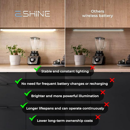 EShine 12 inch LED Dimmable Under Cabinet Lighting Strip with Hand Wave Motion Sensor, Black, with Accessories (No Power Supply Included), Warm White (3000K)
