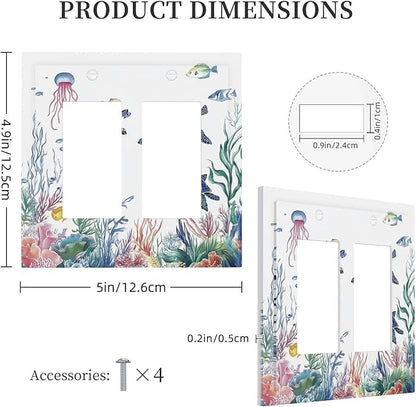 Blue Sea Turtle Ocean Fish Octopus Coral Decorative Outlet Covers 2 Gang Double Gfci Rocker Electrical Wall Panels Light Switch Cover Plate For Bathroom Kids Room Decor