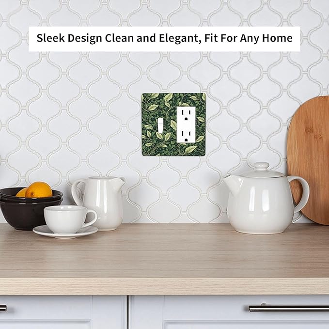 Vintage Green Plant Leaves 2 Gang Combo 1 Toggle 1 Rcoker Light Switch Covers Decorative Switch Plates Electrical Switch Plates and Outlet Covers for Home Art Decor 4.5 X 4.5 IN