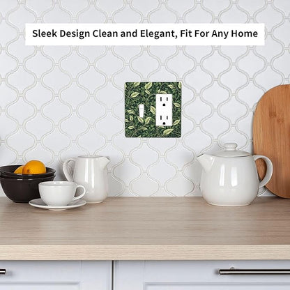 Vintage Green Plant Leaves 2 Gang Combo 1 Toggle 1 Rcoker Light Switch Covers Decorative Switch Plates Electrical Switch Plates and Outlet Covers for Home Art Decor 4.5 X 4.5 IN