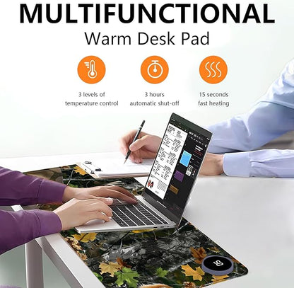 Heated Mouse Pad with 3 Levels Heated & 3 Hours Auto Shut-Off Mouse Pad for Warming Hands in Office Home, 31.5" x 13"Large Safe Desk Mat Hand Warmer，Maple Elk