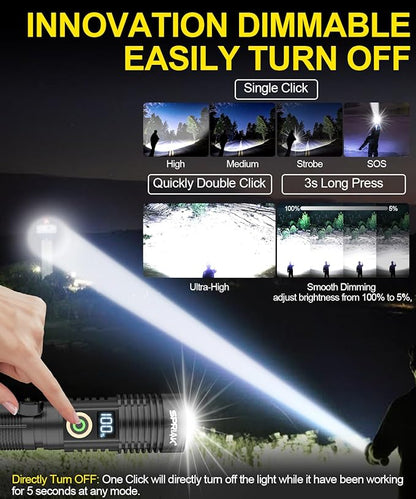 Rechargeable Flashlight High Lumens-Super Bright Magnetic Flash Light with Power Digital Display, Long Range,Dimmable,Waterproof,Pocket Handheld Tactical LED Flashlights for Emergency