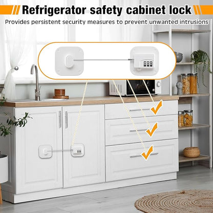 8 Pack Fridge Lock Heavy Duty Locks for Fridge Freezer Lock for Child Safety Cabinet Coded Adhesive Combination Refrigerator for Drawers Cabinet Window Easy Install No Drilling Black(White)