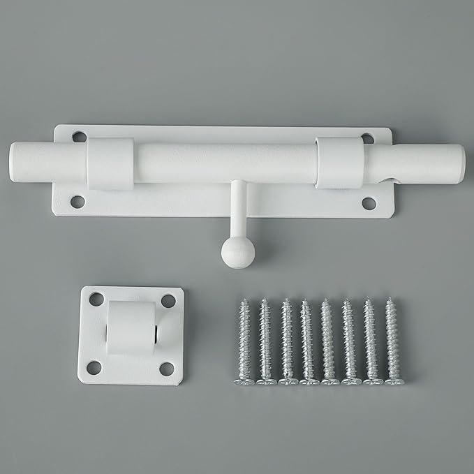 Alise 8 inch Barrel Bolt Latch,Slide Bolt Latch,Heavy Duty Solid SUS304 Stainless Steel Slide Lock for Wooden Fence,Barn Door,Interior or Outdoor Door White
