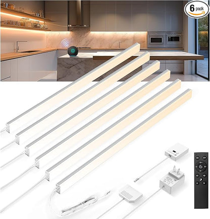 V4light Plug in Under Cabinet Lighting, 6 Pack 12 Inch Ultra-Slim LED Light Bars, Smart App/Voice/Remote Control, Works with Alexa, Dimmable & CCT Adjustable, 5W/Bar, for Kitchen, Closet, Counter